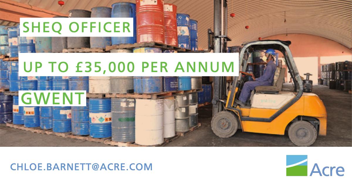 NEW ROLE: Acre has been engaged by an international leader in waste reclamation & recycling solutions to introduce to the team a SHEQ Officer for their site in Gwent. To learn more please go to: bit.ly/2mOuVVo or contact: chloe.barnett@acre.com #Health&Safetyjobs