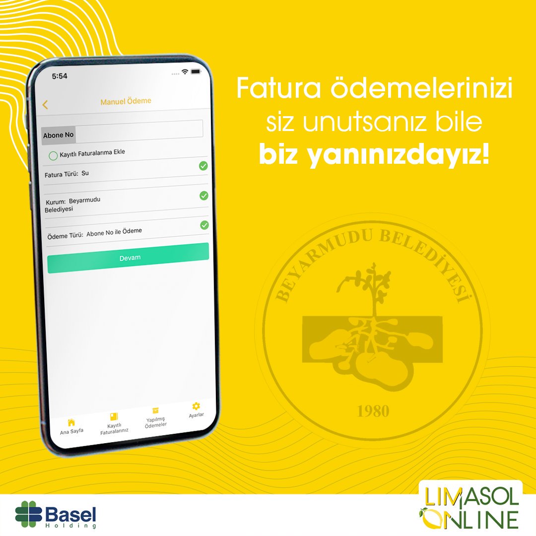 Fatura ödemelerinizi sizden daha çok düşünen biri var artık!

#KKTC #girne #lefkoşa #magusa #mağusa #kıbrıs #güzelyurt #lapta #iskele #karpaz #gazimağusa #baselholding #limasolonline #onlineödeme