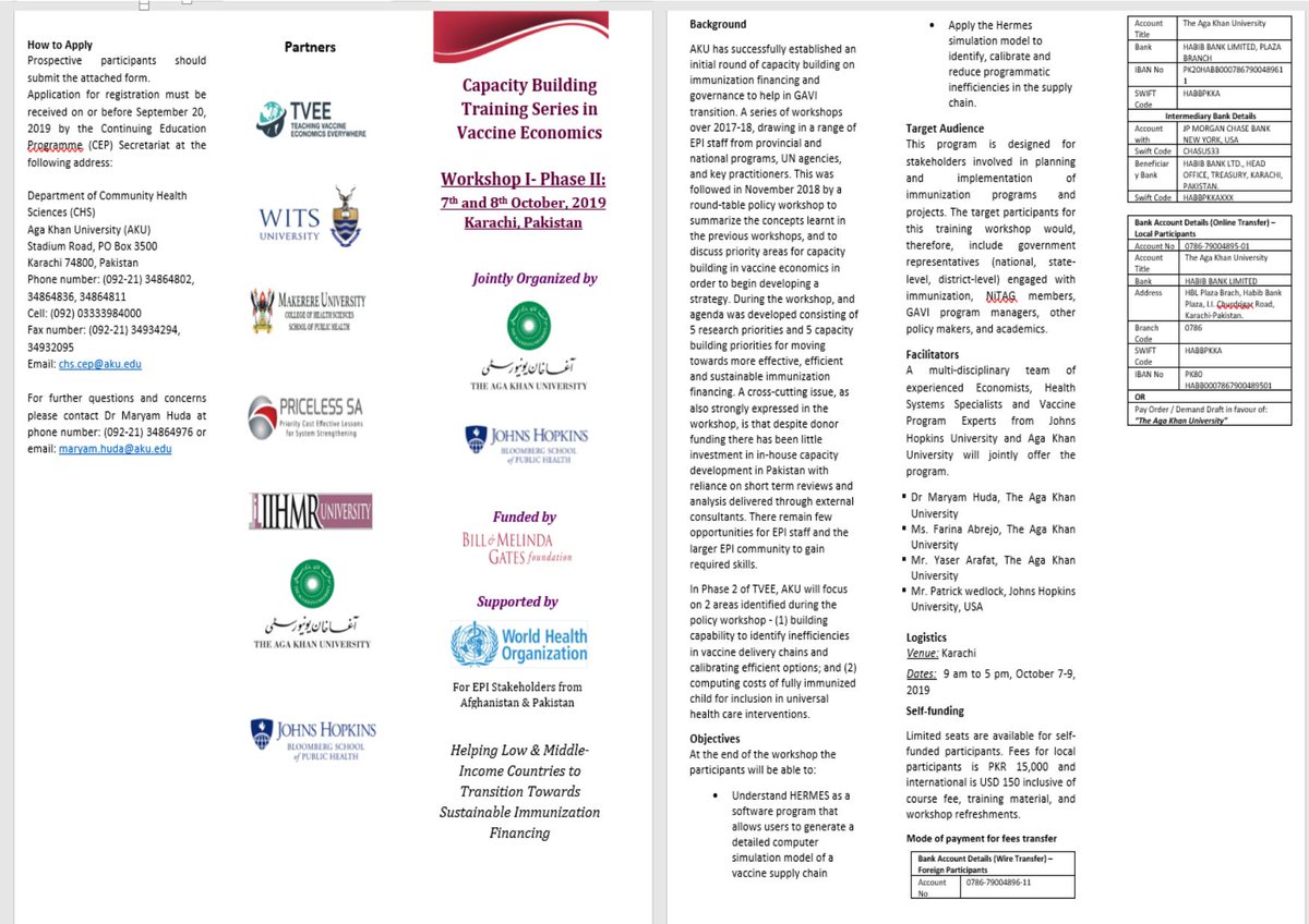 TVEEPK's tweet photo. Capacity building training series in vaccine economics by TVEE- John Hopkins. October 7th and 8th October 2019 at Aga Khan University, Karachi, Pakistan. #capacitybuilding #vaccineeconomics #TVEE #Trainingseries https://t.co/jLDf2Dm5pK