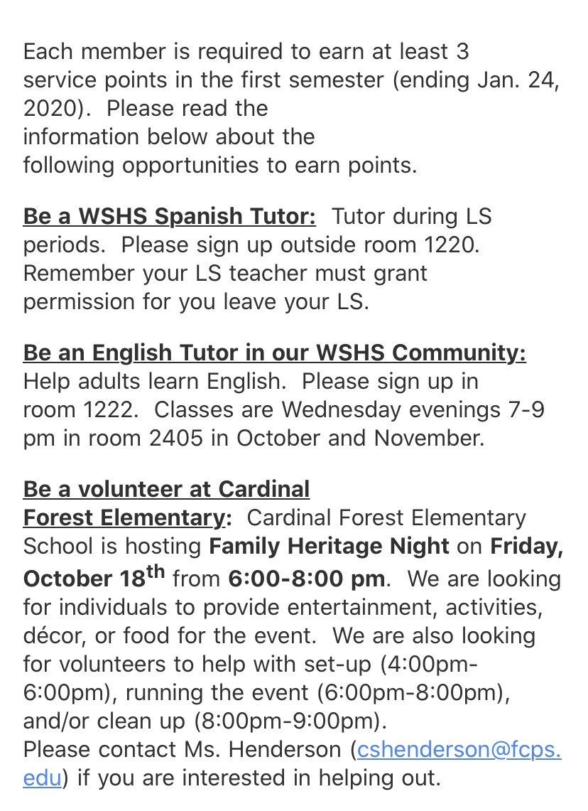 ‼️POINT OPPORTUNITIES‼️

Remember, you need at least 3 service points by the end of the first semester 

The sign up for tutoring is posted outside of Srta. Halstead’s room (1220)