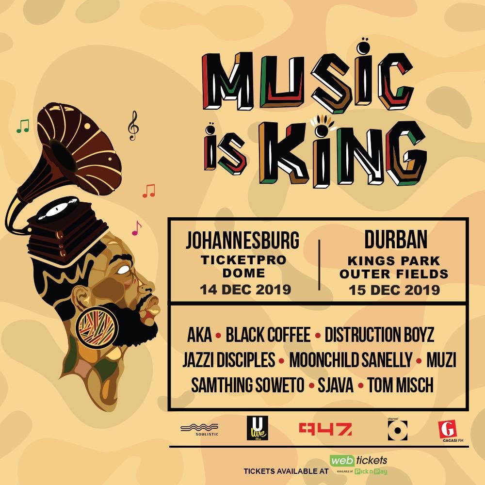 Welcome to the @musiciskinglive family @akaworldwide @distruction_boyz @jazzidisciples @moonchildsanelly @mvziou @samthingsoweto @sjava_atm @tommisch #MusicIsKing Don’t forget tickets are available at @webticketsSA and @PicknPay nations.
