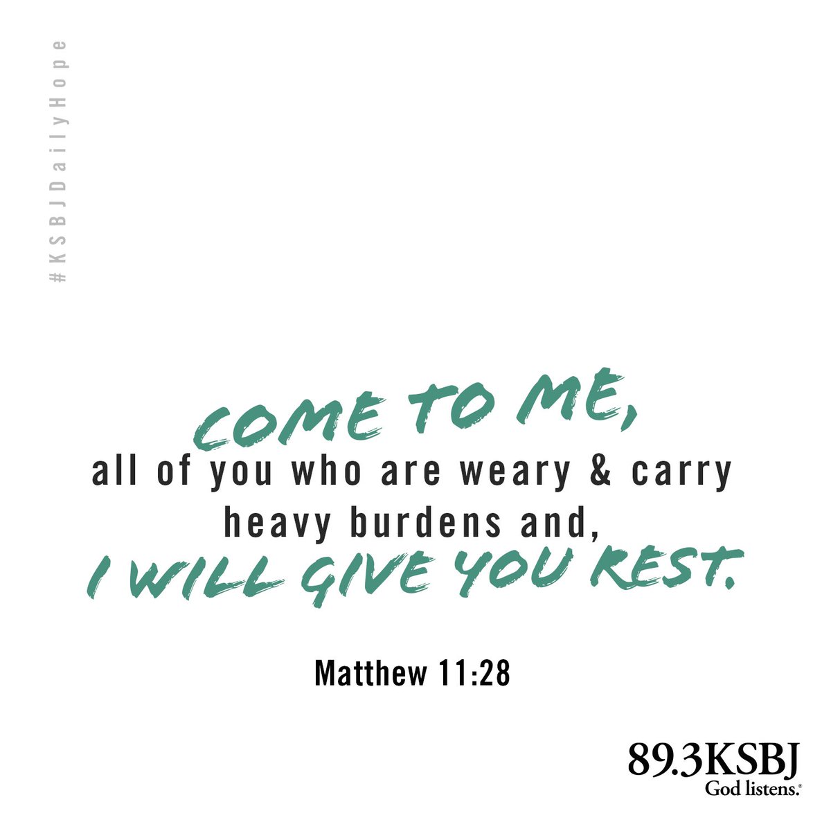 KSBJ's tweet photo. Sometimes you might feel as if you have to hold on to everything - your struggles, your fears, your pain. But in those times, remember to let go of your burdens and hand them over to your Heavenly Father. Find rest in Him. 

Matthew 11:28 #KSBJDailyHope https://t.co/MBoHAoNqPA