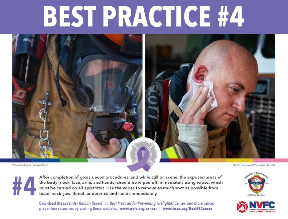 IAFC_VCOS's tweet photo. #11Ways11Days BP4: After completion of BP3 gross decon procedures, while still on scene, the exposed areas of the body should be cleaned using wipes, which must be carried on all apparatus. Use the wipes to remove soot from head, neck, jaw, throat, underarms &amp; hands #BeatFFCancer https://t.co/82TKfFmLhF