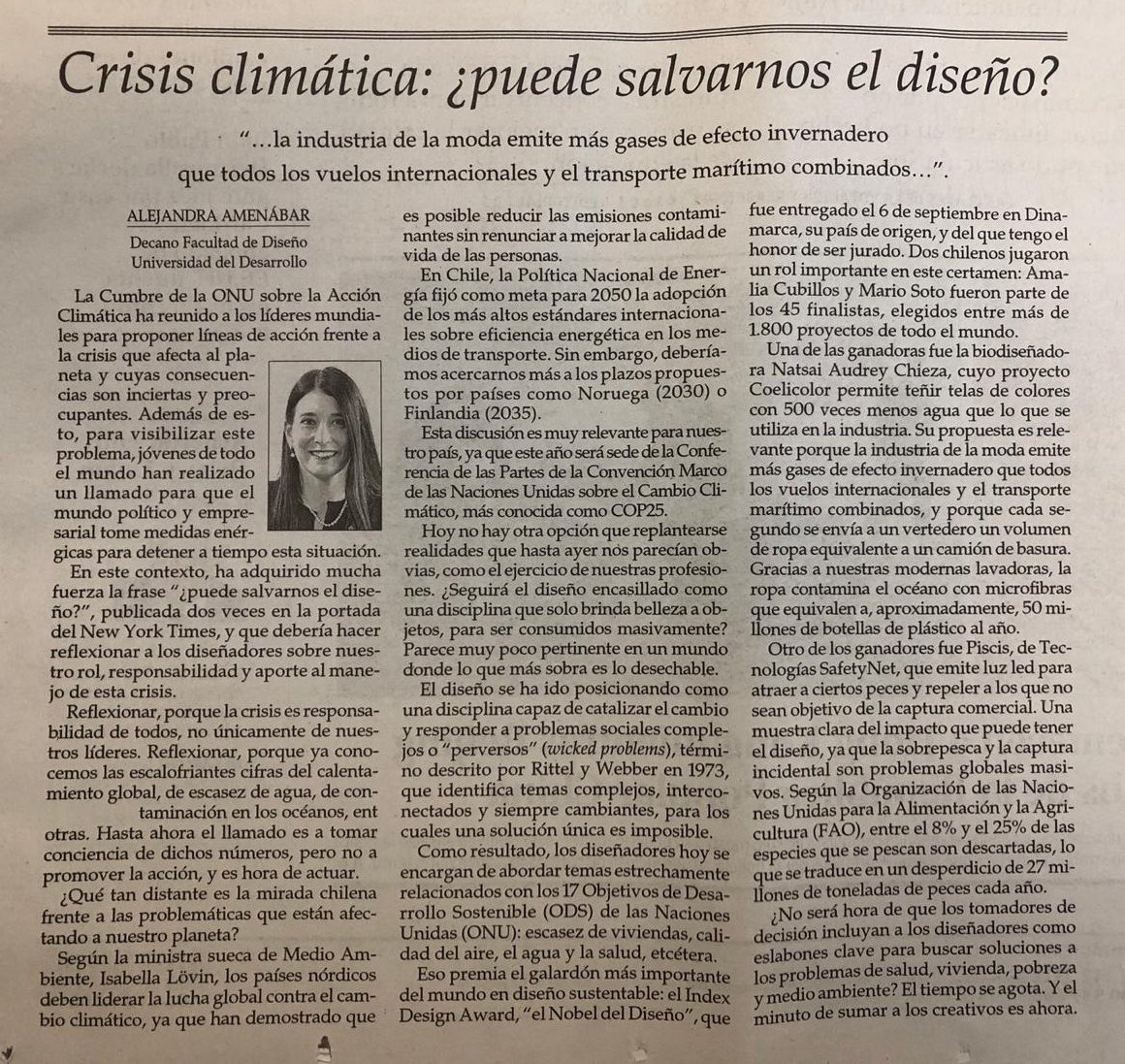 UDD (@udd_cl) on Twitter photo #PrensaUDD | Revisa la columna de la decana de <a href="/disenoudd/">Diseño UDD</a> Alejandra Amenábar, publicada en @ElMercurio_cl, sobre cómo puede contribuir el diseño a la crisis climática #DiseñoUDD #PrensaUDD | Revisa la columna de la decana de <a href="/disenoudd/">Diseño UDD</a> Alejandra Amenábar, publicada en @ElMercurio_cl, sobre cómo puede contribuir el diseño a la crisis climática #DiseñoUDD