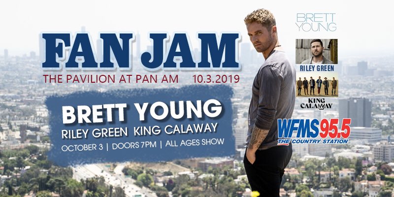 ThePavilionIndy's tweet photo. #RileyGreen &amp; #KingCalaway has been added to #FamJam19. Get your tickets at https://t.co/v2IGxlfdWF
•
•
•
•
#Indy #PanAmPavilion #Concerts #IndyNightLife #Country #BrettYoungConcert #FanJam #Q955 #Brett #Young #IndyConcerts #Indy #VisitIndy #DowntownIndy #IndyGuide #Music https://t.co/mo494NivBH