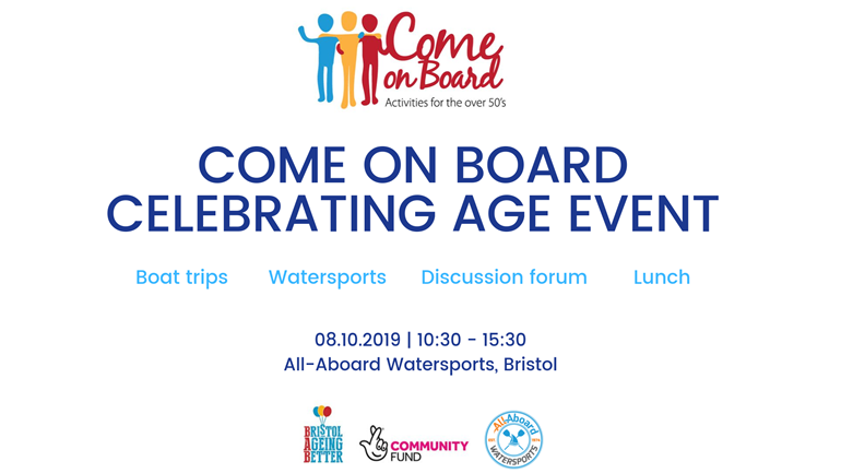 Celebrating Age Festival has begun, with a month-long programme of activities on offer, there's something for everyone. @BabBristol 

Come on Board's Celebrating Age Event is taking place on Tues 8th Oct at @AAWatersports 

Reserve your free place here: tiny.cc/r7wsdz