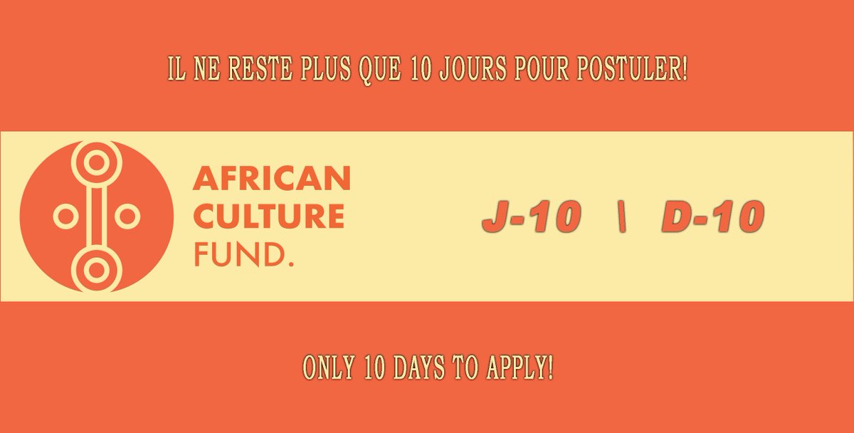 AfriCultureFund's tweet photo. Only 10 days to apply for our second call for projects.
Don't wait until the last minute !
Deadline: October 12, 2019
More information : https://t.co/Cz3Y1NvzyN https://t.co/2X0qg49xAM