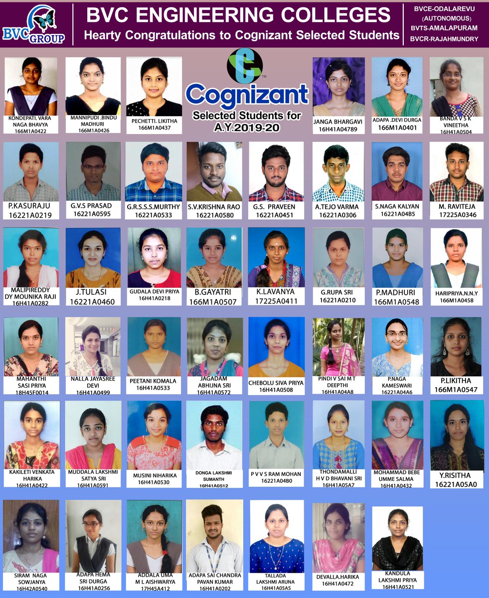 BvcColleges's tweet photo. Hearty Congratulations to Cognizant Selected Students in the Academic year of 2019-2020.
https://t.co/5Mc75O8A8q
#BVCE #BVCengineering #college #AP #AUTONOMOUS #NAACcertified #placements #selected #students #2019-2020 #cognizant https://t.co/q2MCIEieF1