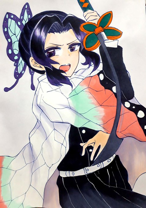 ゆやさんがTwitterに投稿した胡蝶しのぶ(鬼滅の刃)のイラスト。