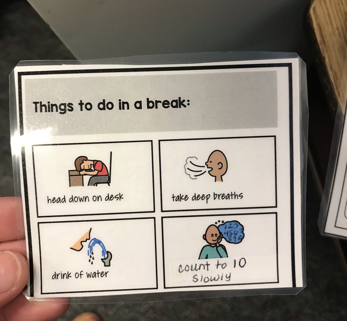 MrsKennedyapsva's tweet photo. Having choices matters. Even if upset/frustrated, students should always be given a choice of what to do. Visuals help remind students of which calming strategies are choices in different locations/certain times (ex.playground card has choices: walk, sit on bench,etc.) #kwbpride https://t.co/k5EeJTBsmh