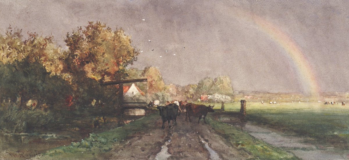 Zon, regen en wolken dringen vandaag om voorrang en dat betekent: mooie regenbogen. In de tentoonstelling 'Weer en wind. Avercamp tot Willink' zie je een prachtig exemplaar van Willem Roelofs (bruikleen <a href="/TEYLERS/">Teylers Museum</a>) Te zien t/m zondag 5 januari 2020 in Singer Laren.