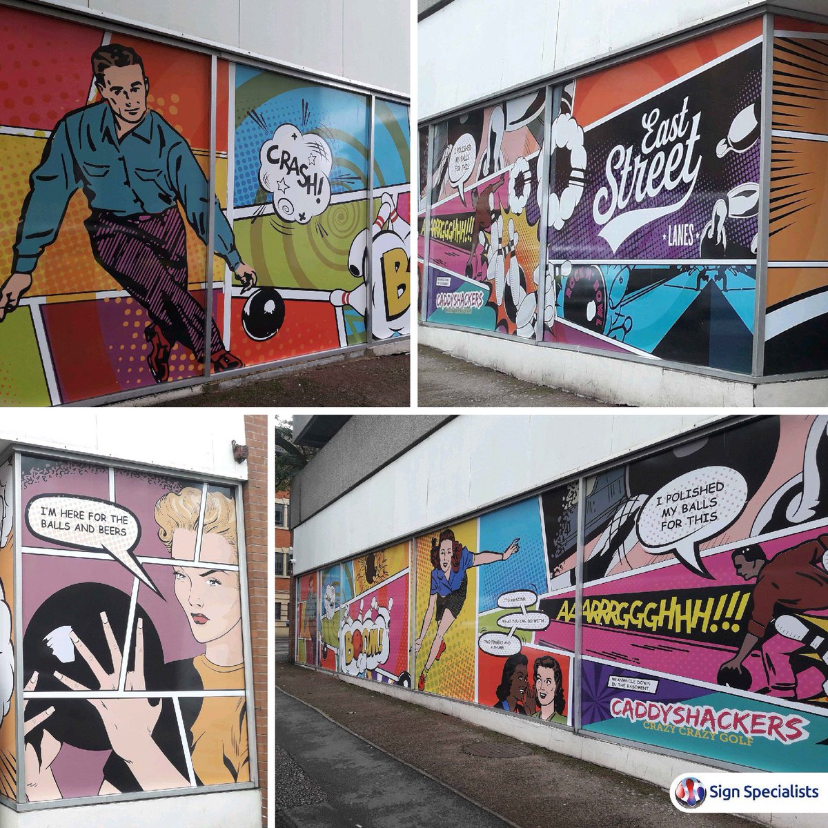 This comic book strip style window vinyl is a great example of how much of a dynamic impact this type of graphic can have. There's no limit to what type of visuals we can print - if you can provide the artwork, we'll provide the graphic! #comics #design #artwork #Graphics #print
