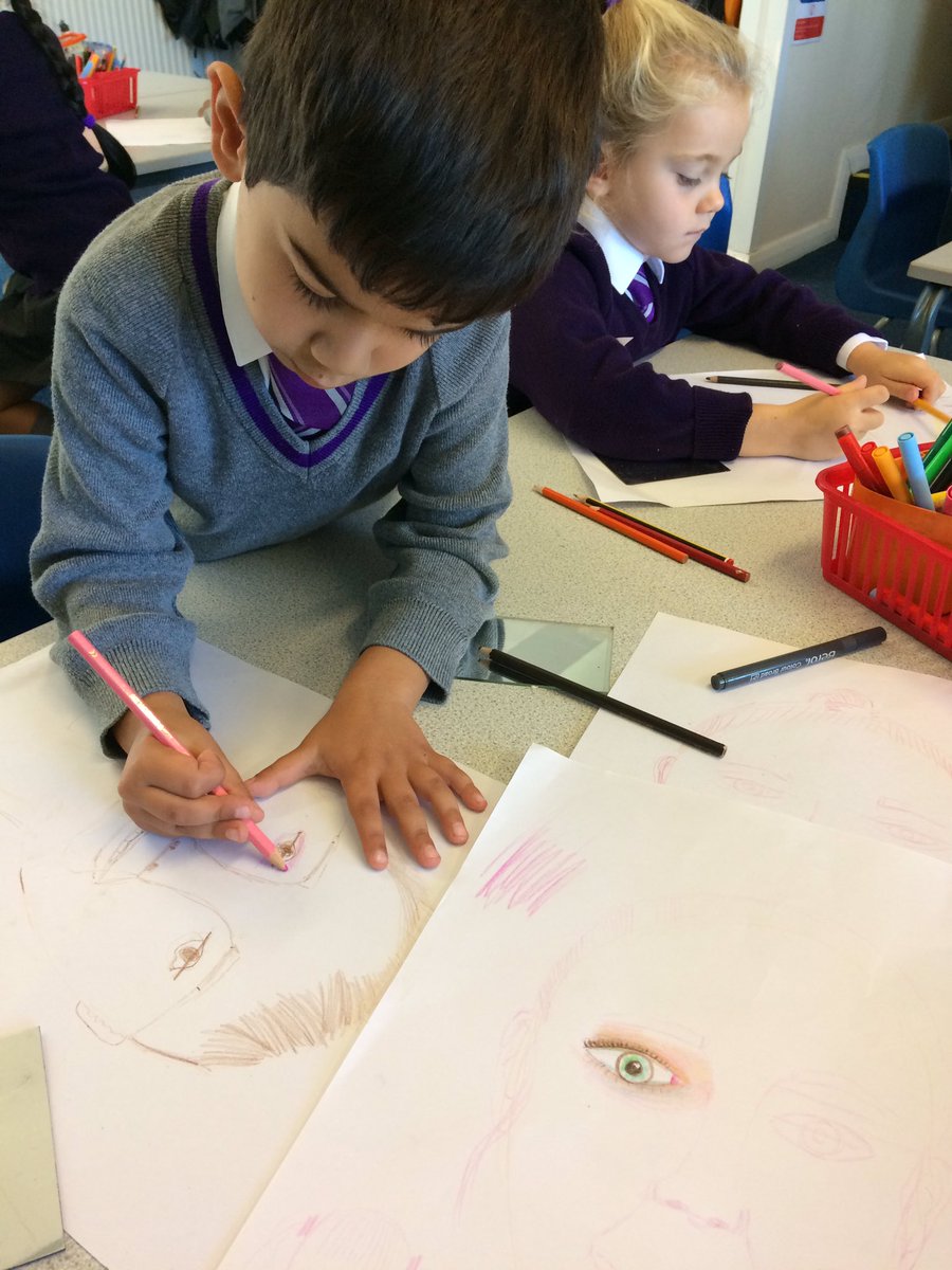 EPSArts's tweet image. A very promising start to what looks like some great self-portraits by Form 1 @EPSForm1 #EPSInspire