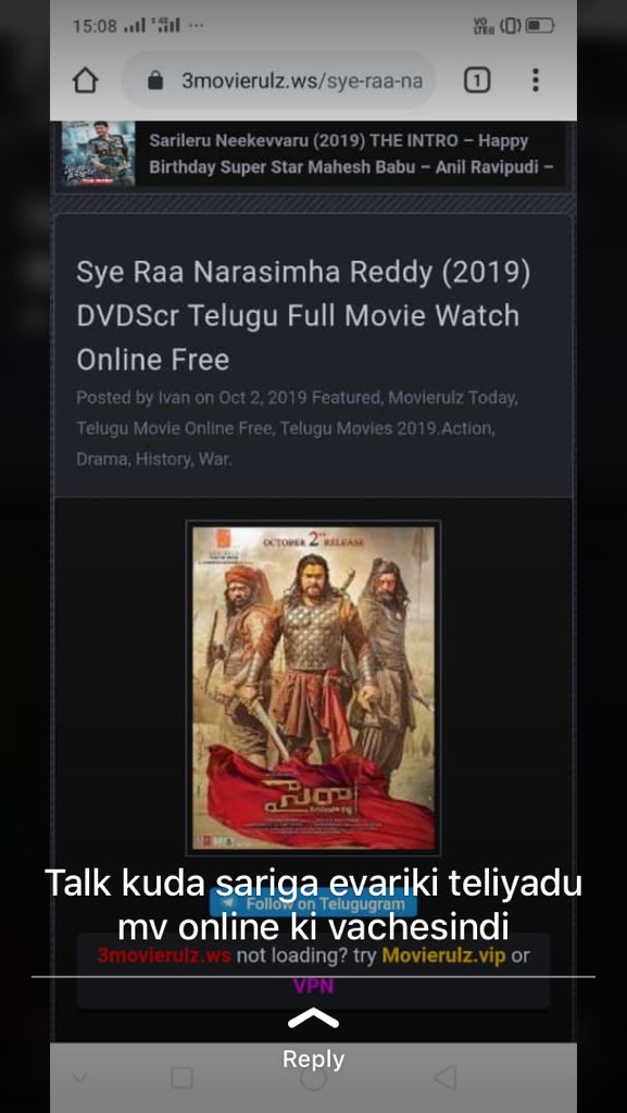 venkat012chinna's tweet photo. i don’t know to whom i report, pls take care of this sir/madam @KonidelaPro @upasanakonidela @NameIsGangadhar #noPiracy #avoidPiracy https://t.co/y5b69mowX0