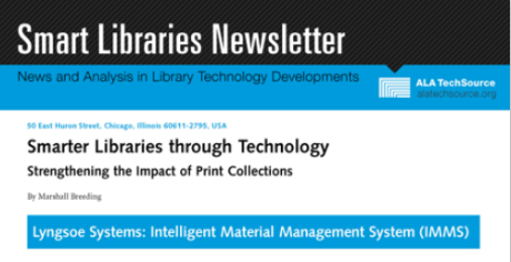 @mbreeding thanks for writing such a comprehensive article on #IMMS #MaterialManagement #LibraryLogistics and #MachineLearning in #CollectionManagement in ALA's Smart Libraries Newsletter bit.ly/2pflfEg