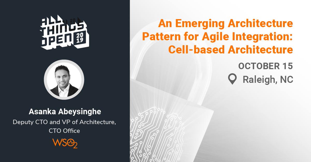 wso2's tweet image. 📌 October 15, 2019
Meet @asankama at @AllThingsOpen. Asanka will introduce our cell-based reference architecture, which is #APIcentric, #cloudnative & #microservices friendly.
Details: bit.ly/2pcdzCJ
We're also delighted to be a Presenting Sponsor at the event!