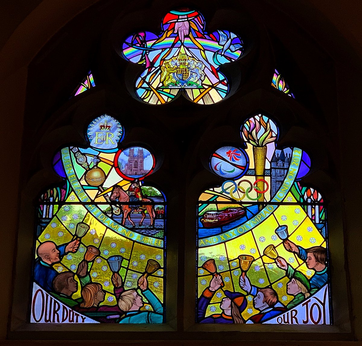 The Jubilee stained glass window <a href="/wsm_church/">St Mary's Church, Welwyn</a>

#stmaryschurch #welwyn #nikkilewisphotography #nikkilewisphotos #stainedglass #Window #church #glass #stainedglasswindow #Hertfordshire #herts #shotoniphoneXS