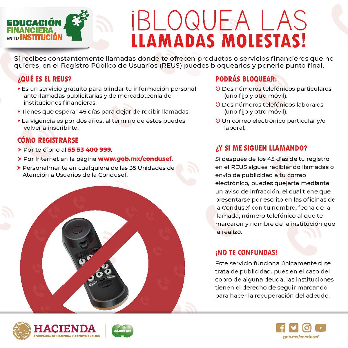 cibanco's tweet photo. ¿No quieres recibir llamadas sobre servicios financieros? @CondusefMX nos muestra cómo registrar nuestro número para dejar de ser contáctados con esos fines.

#CondusefTeProtege #ConsejosParaTuBolsillo #CITips https://t.co/jvOrR8hERT