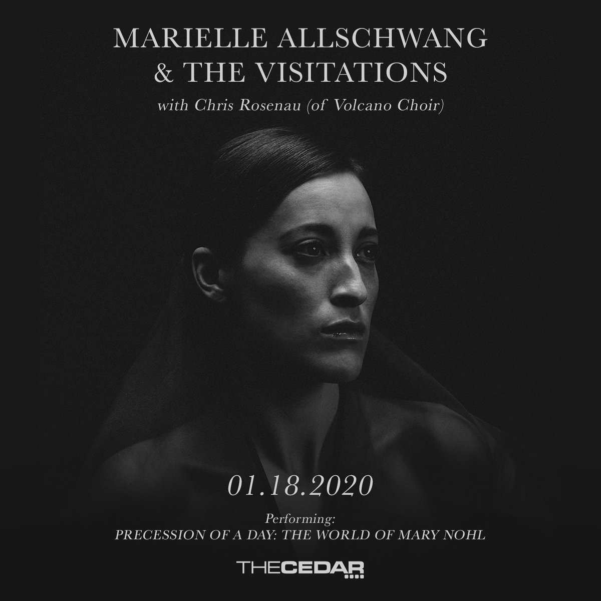 TheCedar's tweet photo. The Cedar Presents
MARIELLE ALLSCHWANG AND THE VISITATIONS' Precession of a Day: The World of Mary Nohl with Chris Rosenau (of Volcano Choir)
Saturday, January 18th, 2020 at 8:00pm
$20 Advance, $22 Day of Show
On sale Friday, October 4th at 12:00pm
https://t.co/Uml4TvST4m https://t.co/VBeIxLZQ6X