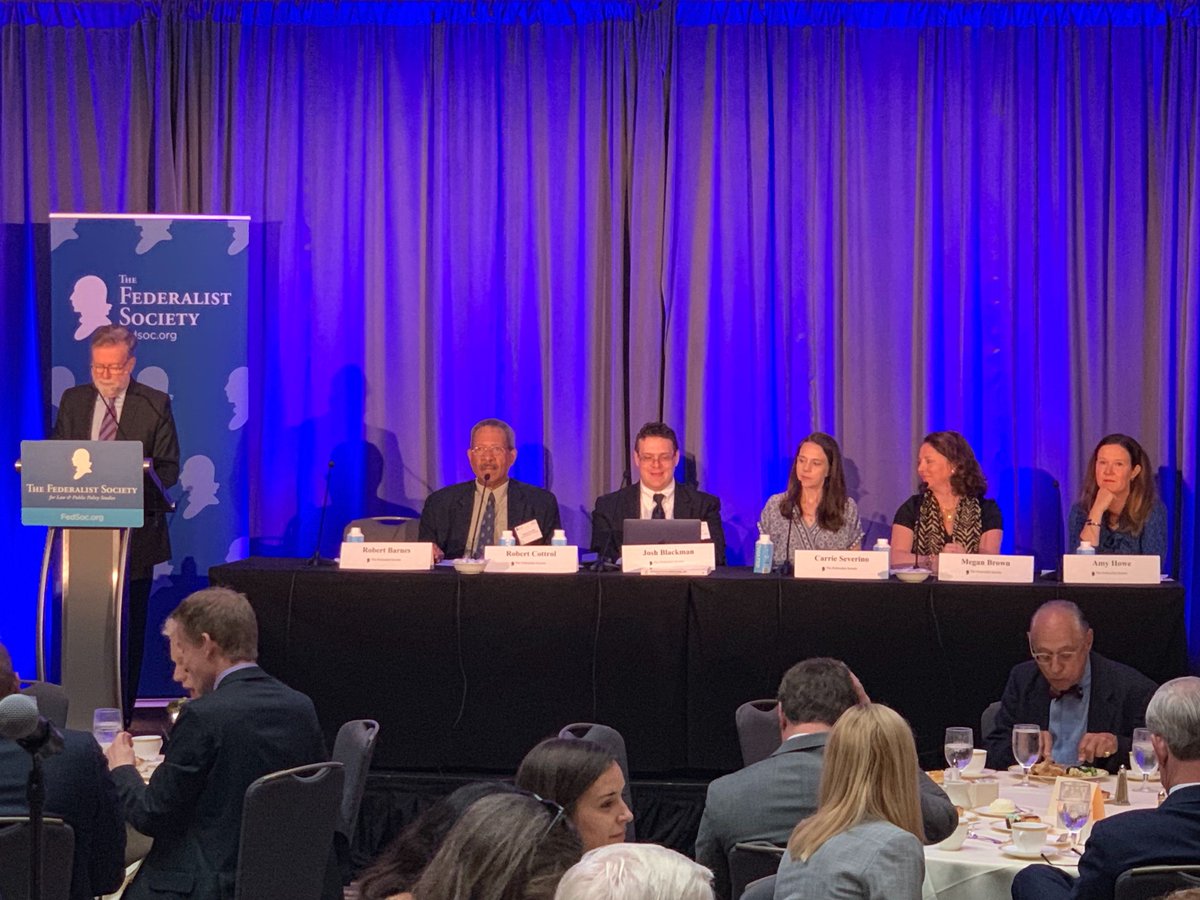 judicialnetwork's tweet photo. Live on CSPAN-3, our own @JCNSeverino sits on a panel of experts to preview the new #SCOTUS term that starts next week! @FedSoc #SCOTUSPreview @scotusreporter @AHoweBlogger @JCNSeverino @megbrownlawyer @JoshMBlackman https://t.co/qksKIdzK9o
