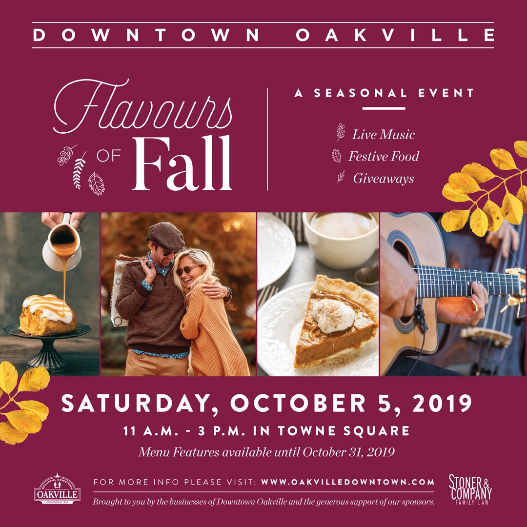 OakvilleDwntown's tweet photo. Join us this Saturday in Towne Square to kick off the #fall season at our Flavours of Fall event! Enjoy festive food, live music, crafts, giveaways &amp; more! Learn more here: https://t.co/nL4r45yPmw #DTOakville #SupportLocal https://t.co/PUds067fSu