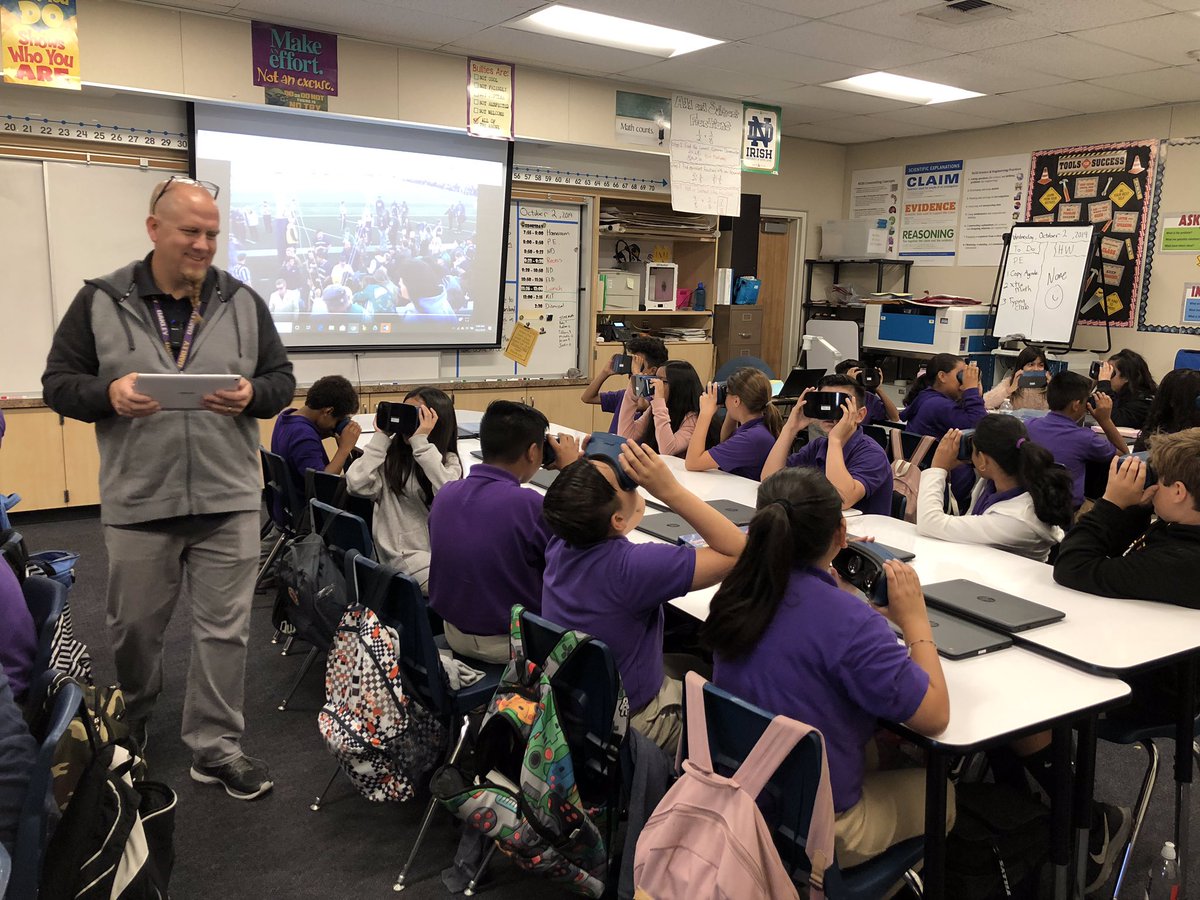 teletitan's tweet photo. Mr. Gass’s Fighting Irish #exploringcollege with Google Expeditions and VR goggles. #CollegeReady #love4tech #WeAreRUSD @rusdkids @RowlandSchools @noexcusesu #alittledizzy https://t.co/eahUd3PHpE