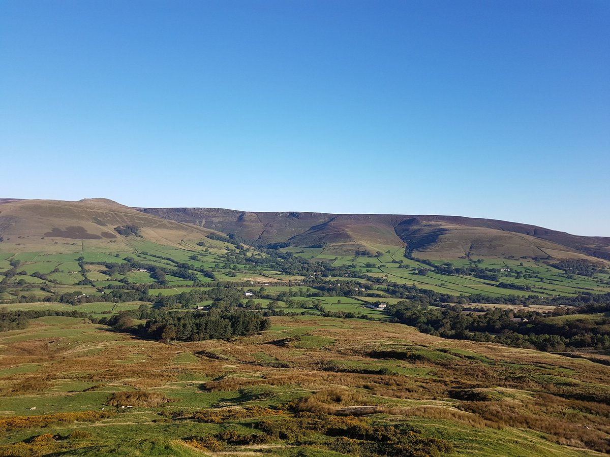 rsen5's tweet photo. Some respite from heavy autumn rains &amp; #flooding worries. Blue skies over #Edale and #Kinderplateau seen from #Mamnick here in the @peakdistrict. Amazing Kinder #peatbog #restoration thanks to @moorsforfuture @LIFEprogramme should mitigate flooding risk. #stormlorenzo @IUCNpeat https://t.co/YIvFIKSYlg