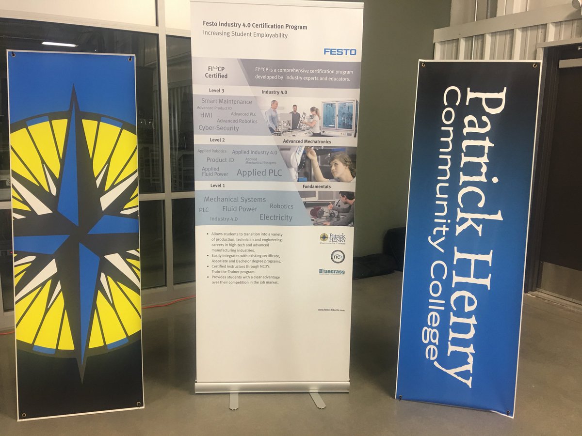 DrGregHodges's tweet image. MAJOR ANNOUNCEMENT...

⁦@PatrickHenryCC⁩ becomes the 1st community college in USA to offer all 3 levels of Festo/NC3 industry certifications.

Students who complete the degree now also earn 18 industry recognized certs!

#stackablecredentials
⁦@AchieveTheDream⁩