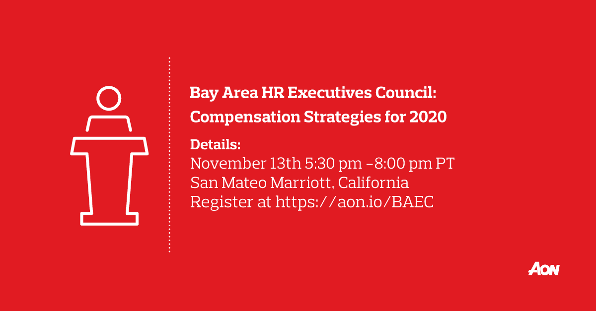Get a leg up on 2020 compensation planning! Join Aon's Linda E. Amuso and John Radford at the Bay Area HR Executives Council meeting on Nov. 13. Register here: aon.io/BAEC 
#HR #compensationplanning