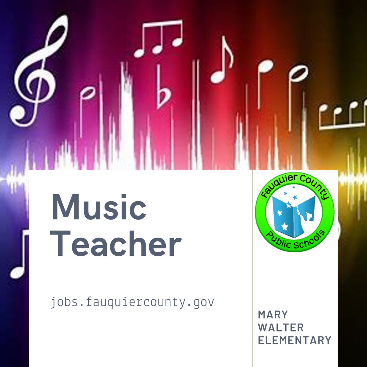 FCPS1jobs's tweet photo. If you have a background in music and hold a bachelor's degree, contact us about being a music teacher at Mary Walter Elementary. Call 540-422-8300 or apply at: https://t.co/DwyG9r2mQc
#FCPS1KidsDeserveIt 
#music https://t.co/Lz25hDRaHm