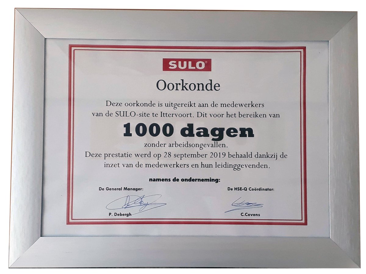 sulo_benelux's tweet photo. Congratulation to our colleagues in the Netherlands (Ittervoort). 

1.000 DAYS without an industrial accident! 

WHAT-A-TEAM! 

#Proud #0accident https://t.co/kN95nw5ela