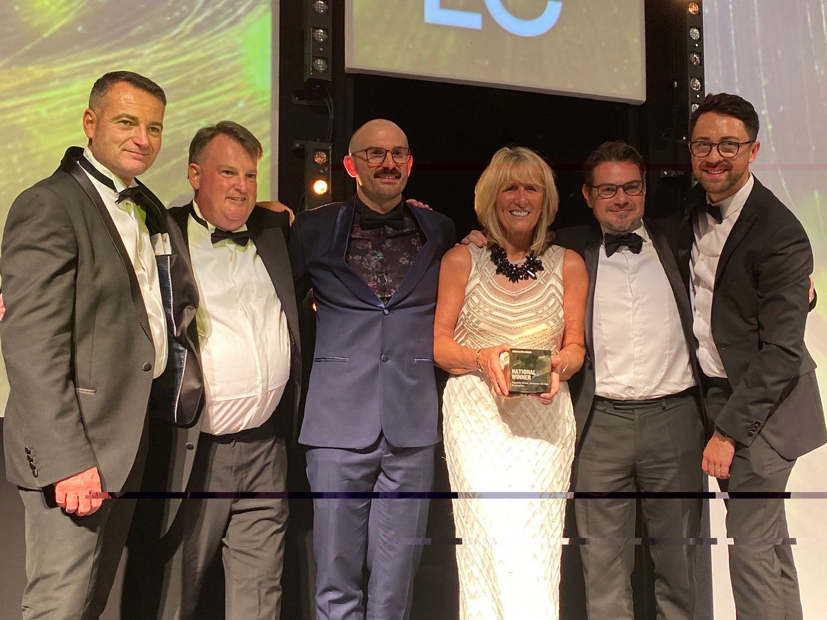 RossMather's tweet photo. Interserve National @BCO_UK Awards Winner, for SMART Building Facility and Innovation at Ingenuity House HQ. Excellent news for Maggie, @birm64, Tony and #irvengineering IES team, @interserve @huwbbc - thanks for the selfie with the team Huw! https://t.co/tif8A23voC