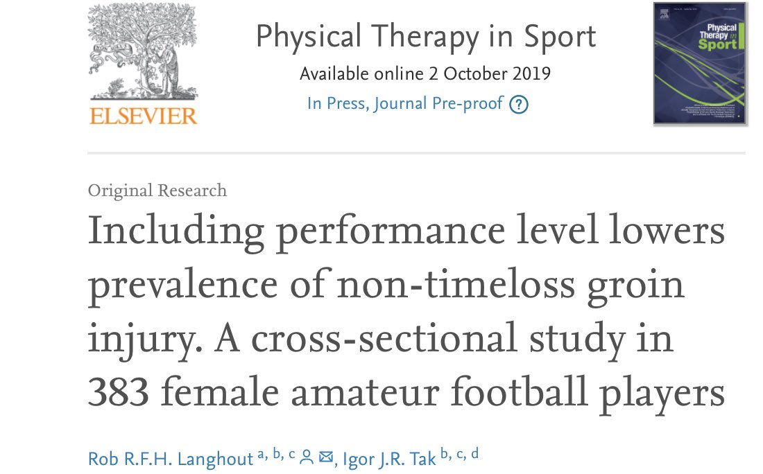 “Who defines injury, the athlete or the clinician/researcher? Incorporating the athlete’s injury perspective lowers the prevalence of non-timeloss groin injury by a quarter”@igorjrtak