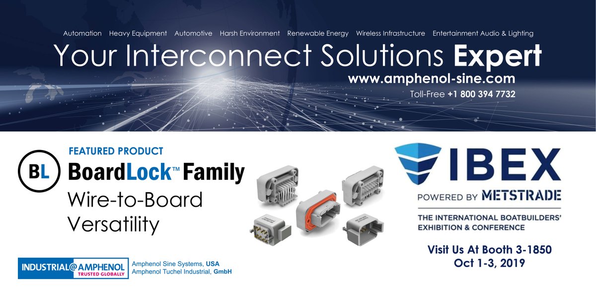 AmphenolSine's tweet photo. Visit Us at IBEX 2019 at Booth 3-1850
Featured Product: BoardLock Family
#amphenolsinesystems #YourInterconnectSolutionsExpert #BoardLock #IBEX #TampaConventionCenter
https://t.co/D6A55lCa4T https://t.co/uTMfHFb58w