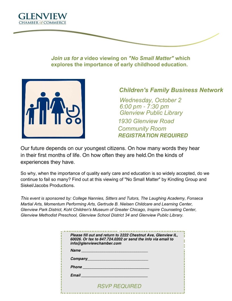 With Early Childhood in the name, we know  @District34EC provides important education to our earliest learners! Tonight, 6pm at the <a href="/GlenPubLib/">Glenview Public Library</a>, see a screening of No Small Matter, a documentary about why EC is critical. Email info@glenviewchamber.com to attend. #WeAreD34
