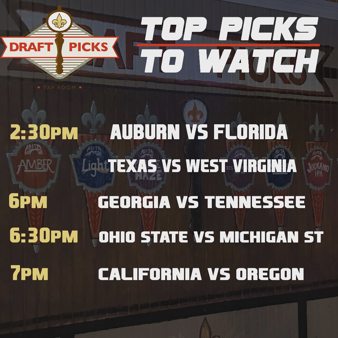 Join us for all the big games this week in college football! 🏈 🍻 #draftpicks #CollegeFootball