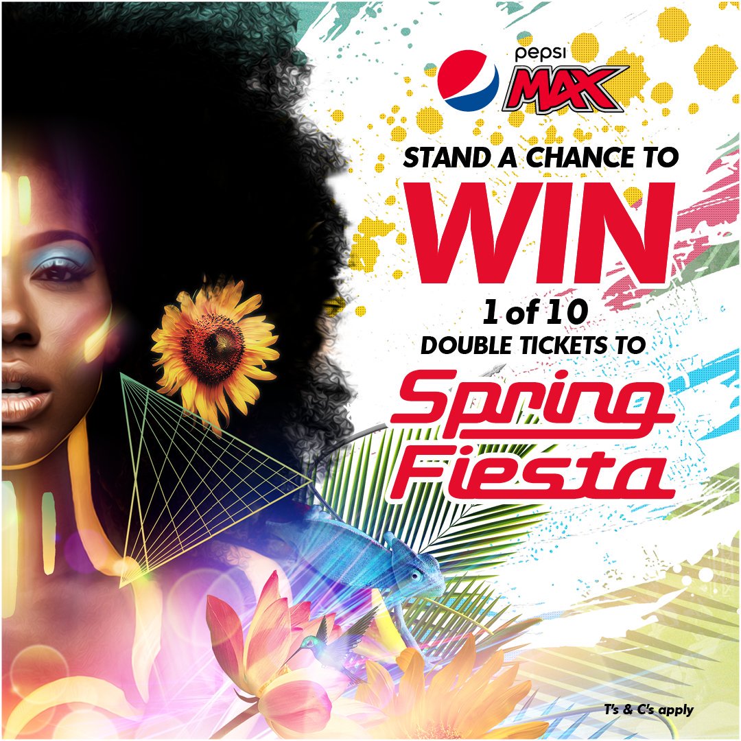 Pepsi_SA's tweet photo. Pepsi Max will be at the @SpringFiestaSA and we have 10 double tickets up for grabs. To WIN a pair of tickets, RT to your friend. And remember to enter the #PepsiMillionBuckSip to stand a chance to WIN a million bucks! https://t.co/XncQmCsGdx