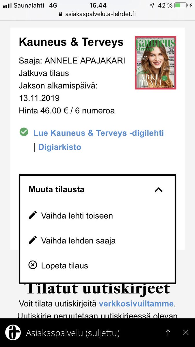 a lehdet asiakaspalvelu