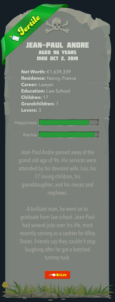 Amhunee_B's tweet photo. I just died in BitLife at age 96. 17 kids, 3 women 🤣 ⁦@BitLifeApp⁩ https://t.co/krZt4aLHHt