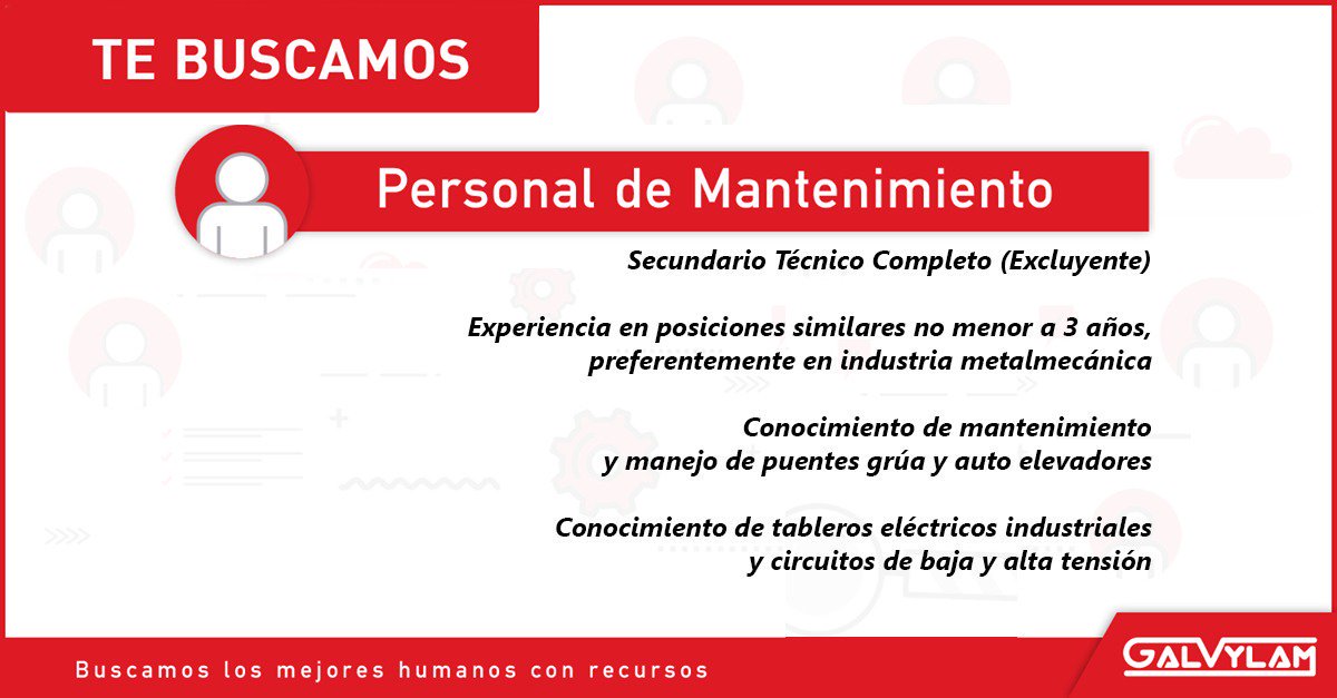 Galvylam's tweet photo. ¡ATENCION! Estamos buscando personal de Mantenimiento para Galvylam. Zona de Trabajo Caseros.

👉 Más información: https://t.co/AVWMbJniuA https://t.co/N8eX2ryh6k