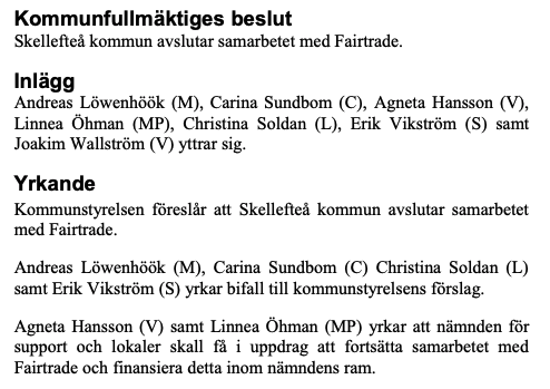sloseriombud's tweet photo. Hurra!!! Skellefteå säger upp samarbetet med Fair Trade! https://t.co/6V3JAl4vkG