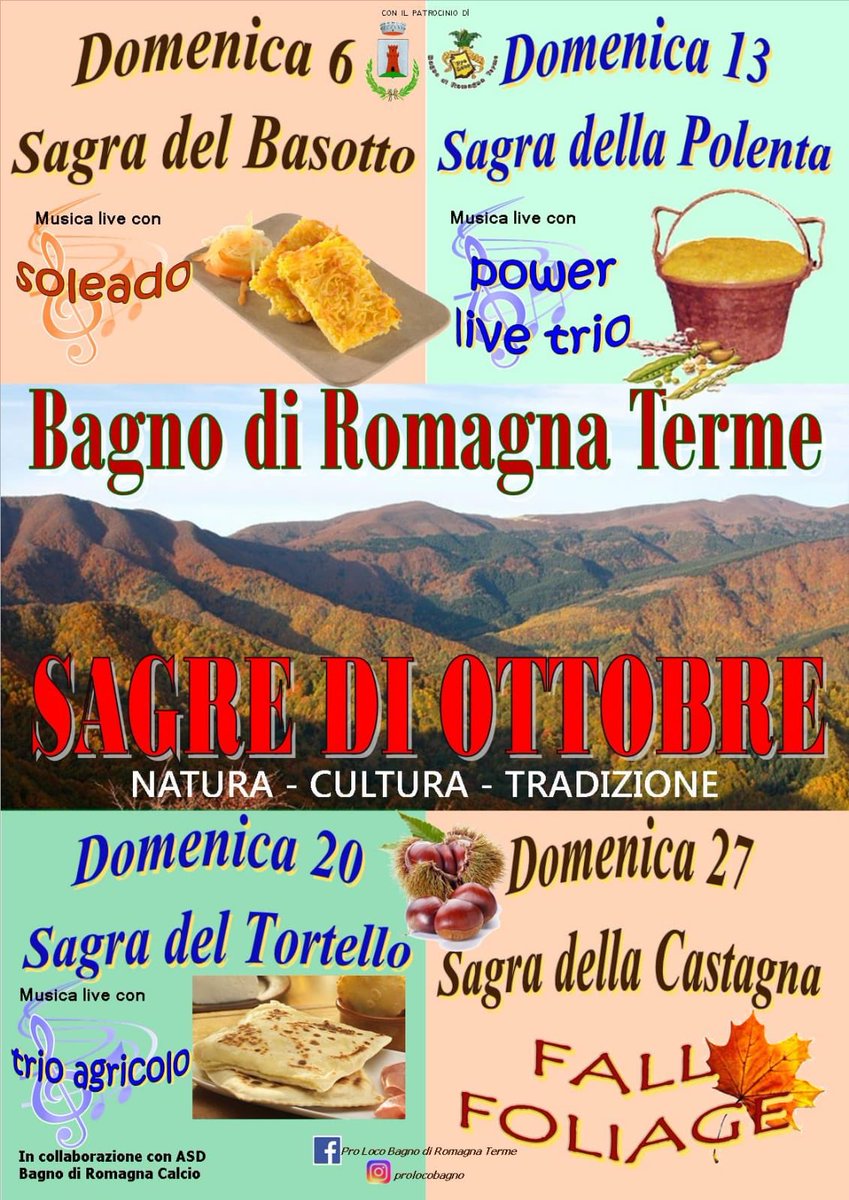 ProBagno's tweet photo. Sagre di Ottobre #basotti #6ottobre #bagnodiromagna #terme #Turismo #musicalive #market #autunno #prodottidelterritorio https://t.co/Vt4Vi19tgu