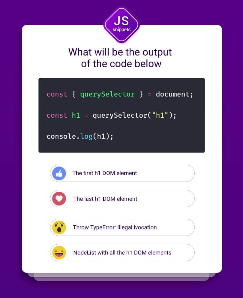 pravesh01's tweet image. So its time for a MCQ !
Btw, What is the difference between querySelector and querySelectorAll ?
#javascript #DOM #querySelector #frontend #UI