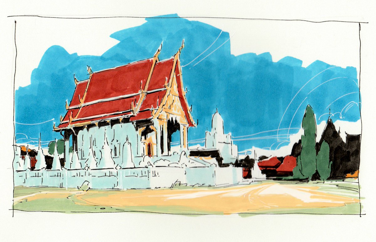 MarkOftedal's tweet photo. Pen and marker #sketch of Wat Gaen Lek In Phetchaburi, Thailand.
#inktober #inktober2019 https://t.co/2YI0Fj3WKf