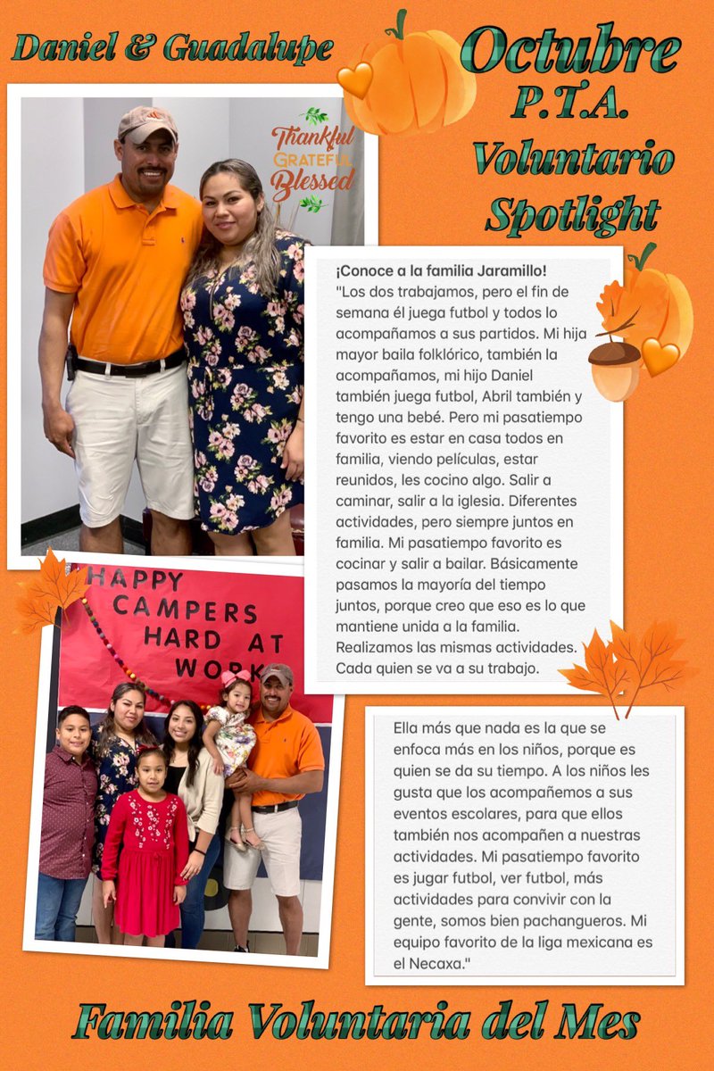 CHEPTAEagles's tweet photo. Este mes, nuestra #VolunteerFamilyoftheMonth es Daniel y Guadalupe Jaramillo. ¡Conozca a la familia Jaramillo! ❤️ #CHEPTA #Gracias #ShowingThanks #VolunteerAppreciation #PTAVolunteerSpotlight https://t.co/wVMRqTcRE7