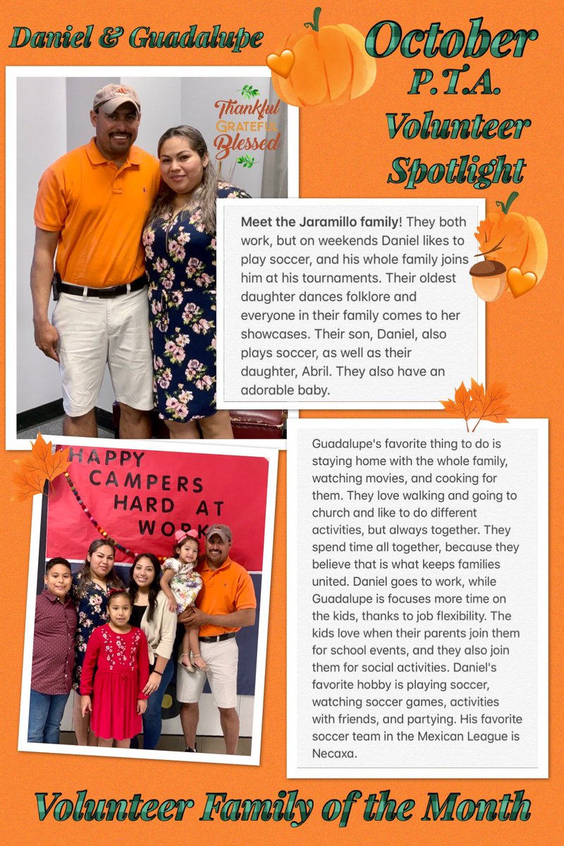 CHEPTAEagles's tweet photo. This month, our #VolunteerFamilyoftheMonth is Daniel &amp; Guadalupe Jaramillo—Meet the Jaramillo family! ❤️ #CHEPTA  #ShowingThanks #VolunteerAppreciation #PTAVolunteerSpotlight https://t.co/vyMatvfMEr