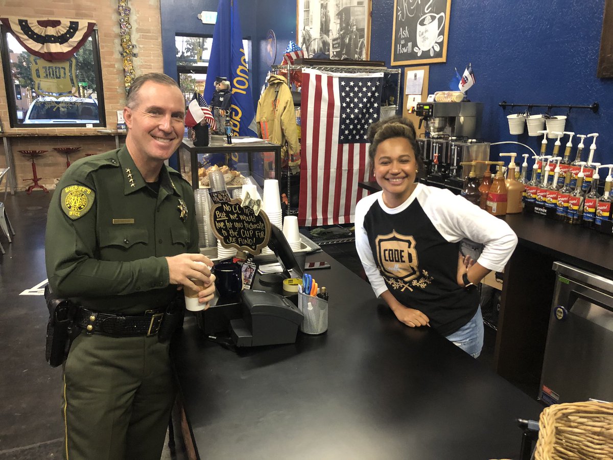 WashoeSheriff's tweet photo. Sheriff Balaam getting his first cup for this morningโs Coffee with a Cop - @WashoeSheriff will be at three locations this morning (see flyers for details) - hope you can join us for coffee and a chat. https://t.co/88nrxoZZBQ