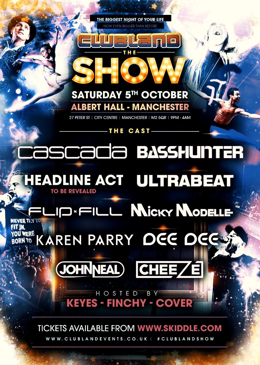 This Saturday!! We can’t wait 🔥 @cascada_music @chris_ultrabeat @FlipAndFill @mickymodelle @DeeDee_Off  @john_hagley @Jcb_1994 @LilMissCascada @VickyyyyT 🔥@ClublandEvents_  See you there! #manchester #AlbertHall