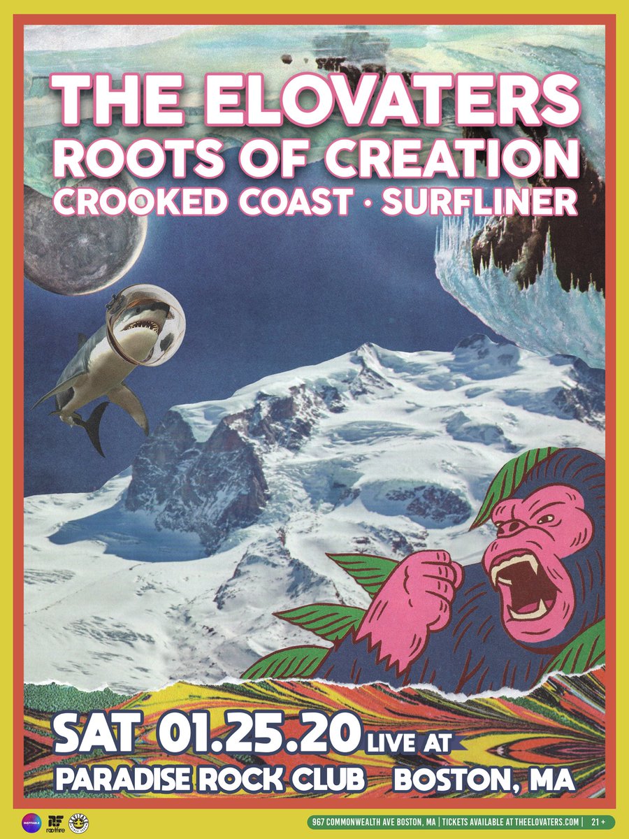 Roots of Creation (RoC) ☠️ (@rootsofcreation) on Twitter photo ⚡️BOSTON! We’ll be joining <a href="/TheElovaters/">The Elovaters</a> at <a href="/ParadiseRockClb/">Paradise Rock Club presented by Citizens</a> on January 25 with special guests. Tickets go onsale this Friday at 10am ET, and limited pre-sale tickets are available NOW while supplies last at 🎟 smarturl.it/ROC_Paradise_2… !
Artwork by <a href="/collage_world/">Collage The World</a> ⚡️BOSTON! We’ll be joining <a href="/TheElovaters/">The Elovaters</a> at <a href="/ParadiseRockClb/">Paradise Rock Club presented by Citizens</a> on January 25 with special guests. Tickets go onsale this Friday at 10am ET, and limited pre-sale tickets are available NOW while supplies last at 🎟 smarturl.it/ROC_Paradise_2… !
Artwork by <a href="/collage_world/">Collage The World</a>