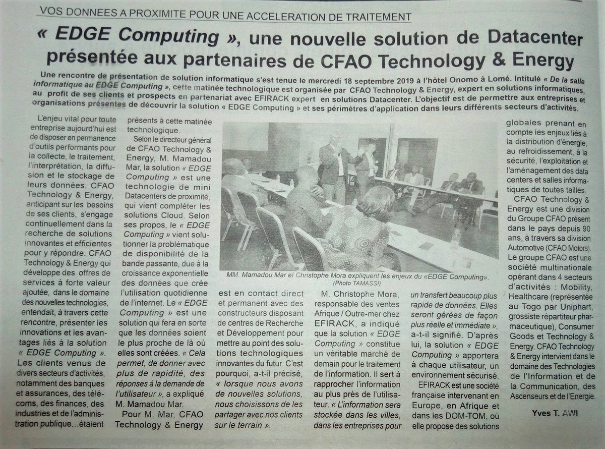 Togo Presse revient sur notre événement "Datacenter &amp; edge computing" organisé conjointement avec EFIRACK à Lomé. #datacenter #EdgeComputing #Togo